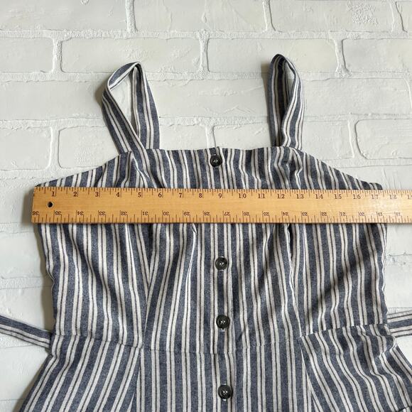 V by Violet Weekend Fit and Flare Button Blue Vertical Striped Pocket Dress -L - Picture 6 of 7